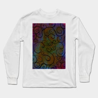 Black Swirls on Gold and Blue Strokes Long Sleeve T-Shirt